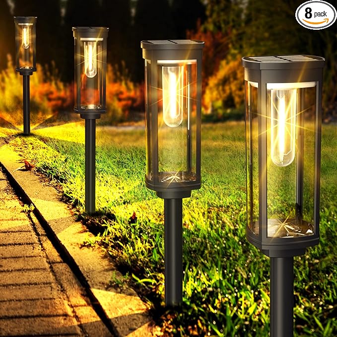 Solar Pathway Lights Outdoor 8 Pack, Bright Solar Path Lights Outside Waterproof, Sidewalk Lights Solar Powered Landscape Light for Walkway Driveway Lawn Patio Yard Garden