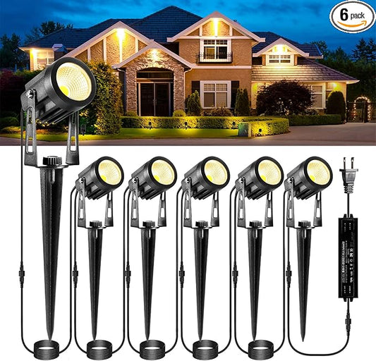ECOWHO Landscape Lights Outdoor, 3W 12V Low Voltage Landscape Lighting Kit with Transformer, 2700K Super Warm White (1800LM) Waterproof LED Spot Lights for House Garden Yard Pathway Tree 6 Pack