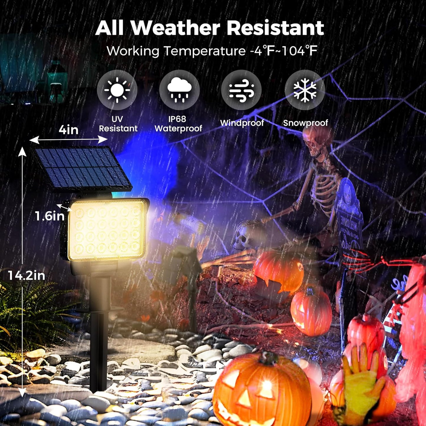 Solar Spot Lights Outdoor Waterproof for Flag, Tree, House, Garden, Yard, Landscape Spotlights for Accent Uplighting Halloween Christmas Decorations-4 Pack