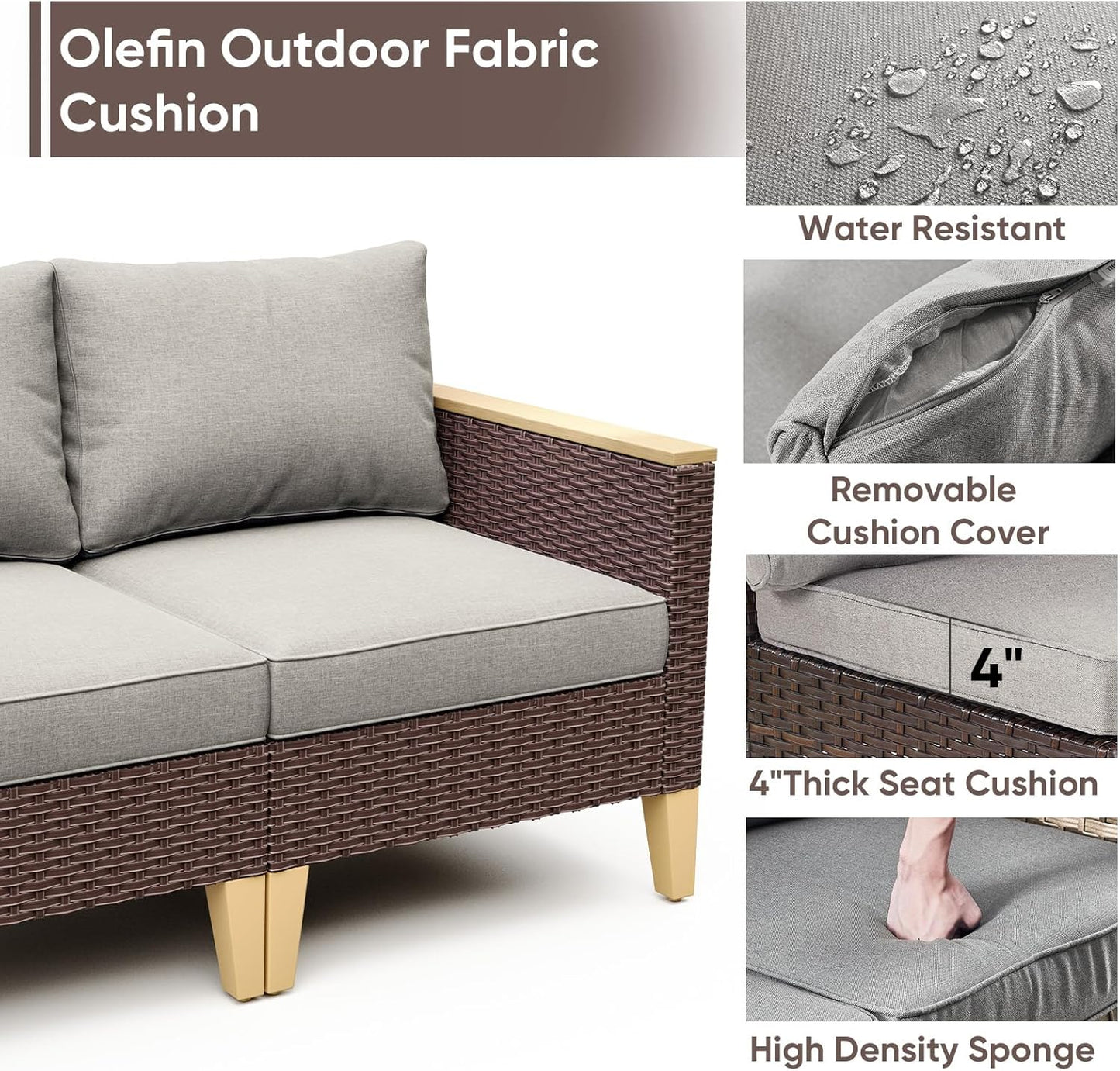 HUMMUH 7 Pieces Patio Furniture,Outdoor Modular Sectional Couch Swivel Rocking Chairs with Ottomans,All Weather PE Wicker Patio Conversation Sets for Garden Porch Backyard