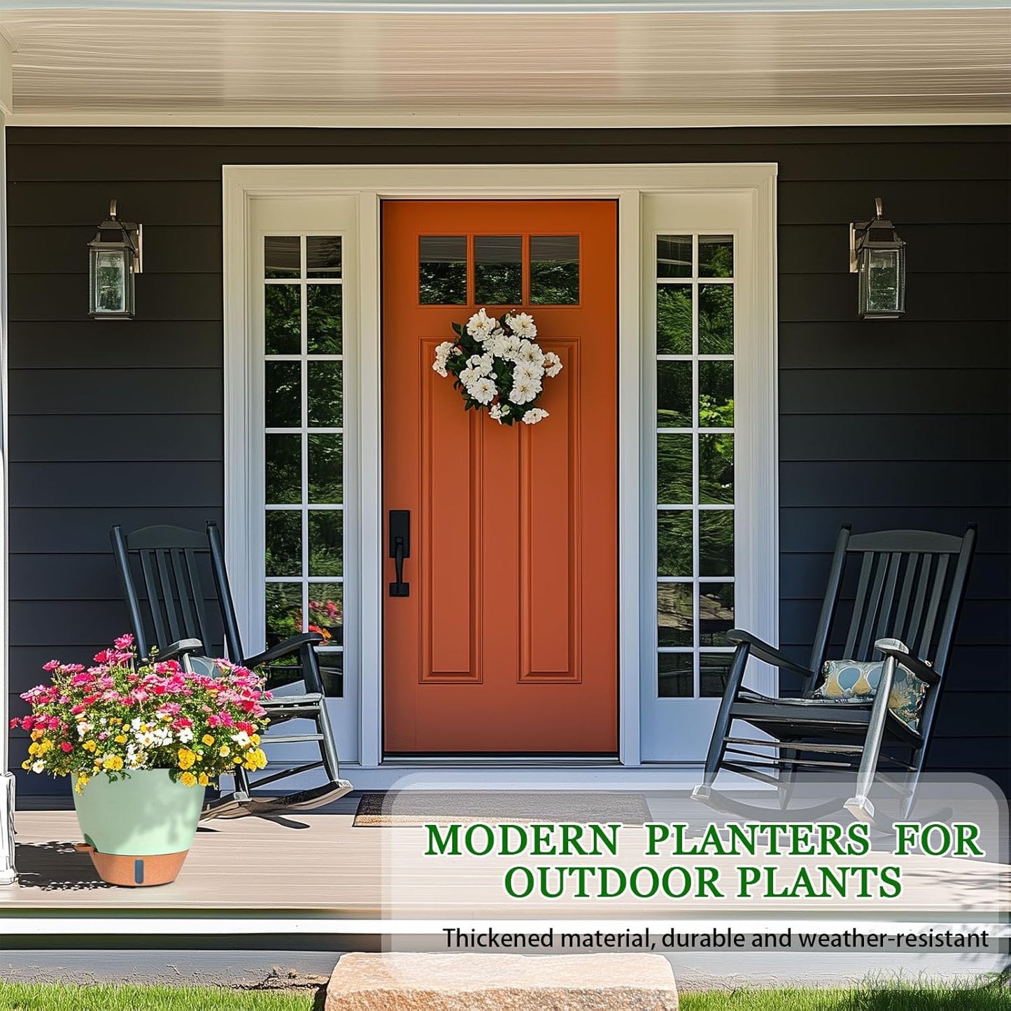 8/10/12 Inch Self Watering Pots for Indoor/Outdoor Plants - Large Plastic Planter with Drainage Holes, Water Level Indicator & Deep Reservoir, Modern Decorative Flower Pots (Green)