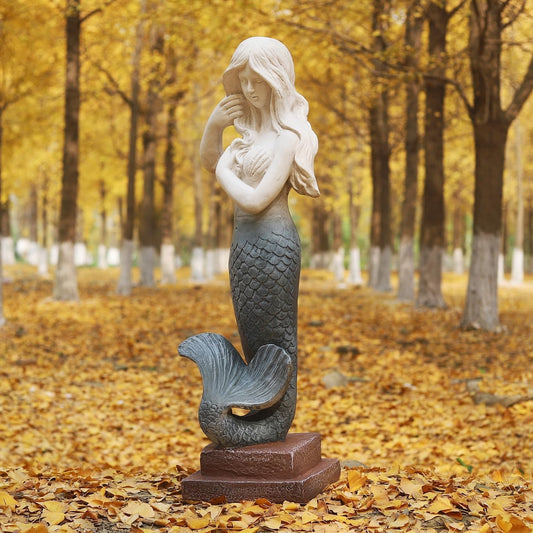 Mermaid Statue Large Size 37 Inch Magnesium Oxide Sculpture Indoor Outdoor Garden Patio Yard Lawn Porch Decor