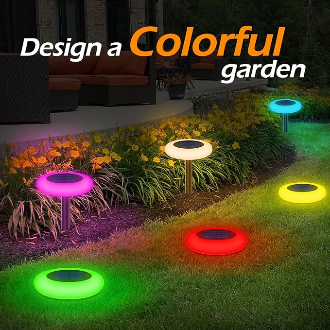 Solar Outdoor Color Changing Lights - Multicolored Auto On/Off Waterproof, Garden/Lawn/Walkway/Driveway (2 Pack)