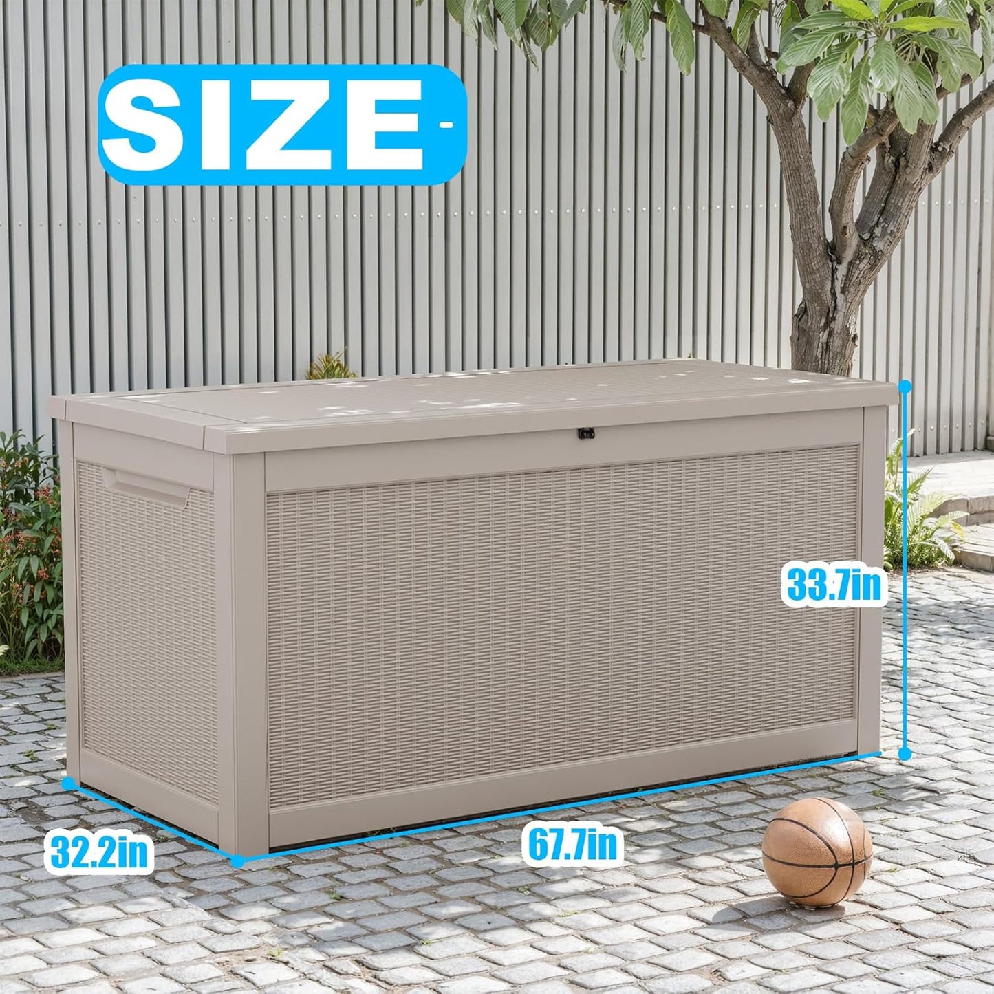 260 Gallon Large Resin Deck Box, Lockable Outdoor Storage Box for Patio Cushions Storage Furniture,Garden Tools, Pool Supplies, Weatherproof and UV Resistant- Grey Rattan (260 Gallon)