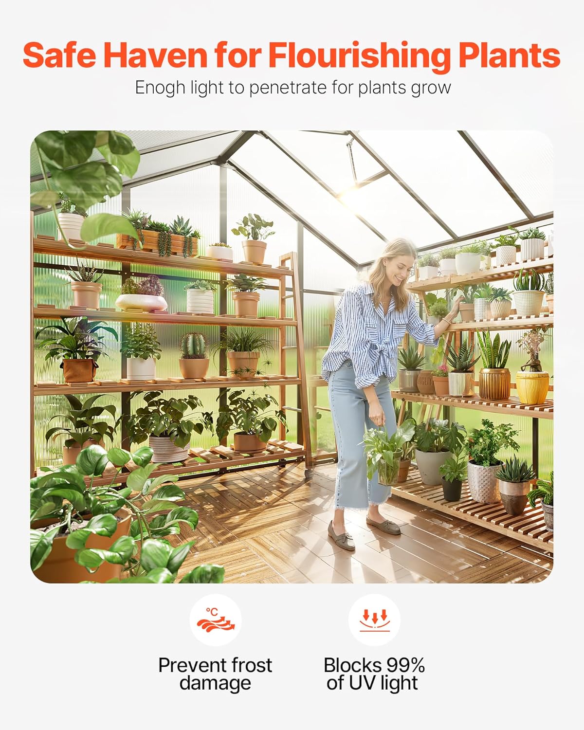 VEVOR Polycarbonate Greenhouse, 8 x 12 Ft, Outdoor Greenhouse with 2 Vent Windows, Pavilion Styled Greenhouse with Hinged Door, Aluminum Large Walk-in Greenhouse Kit for Outside Garden Backyard