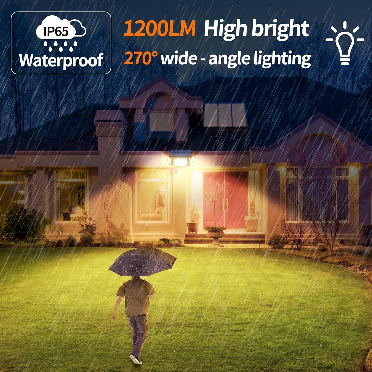 intelamp Solar Flood Lights Outdoor Waterproof, 6000mAh 1200LM Solar Powered Dual Motion Sensor LED Warm Lighting Dusk to Dawn Security Floodlight Exterior with Remote for Outside Garden House Patio