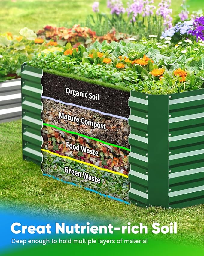Quictent Galvanized Raised Garden Bed 8x4x2 Ft Tall Metal Planter Box for Vegetables Outdoor Bottomless for Backyard, 2 Tomato Cages Included, 22.04" Deep (Green)