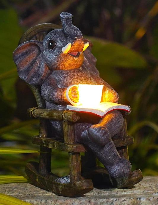 Elephant Statue Recliner Light Up Cup - Resin Elephant Fairy Garden Decor - Suitable for Home Desk Garden Lawn Patio Porch Ornamental, Unique Birthday Gifts for Mom Daughter(6.8 inch)