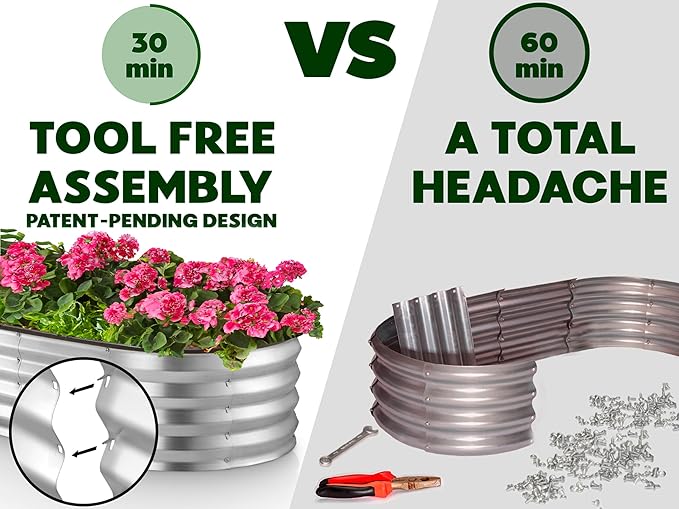 Galvanized Raised Garden Beds Outdoor // 8×4×1 ft Planter Raised Beds for Gardening, Vegetables, Flowers // Large Metal Garden Box // Patented Tool-Free Design (Silver)