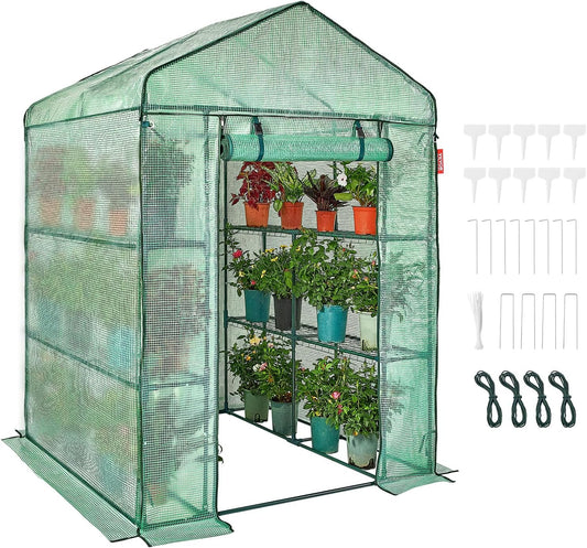 VEVOR Walk-in Green House, 55.5 x 55.5 x 78.7 inch, Portable Greenhouse with Shelves, High Strength PE Cover with Roll-up Zipper Door and Steel Frame, Set Up in Minutes, for Planting and Storage