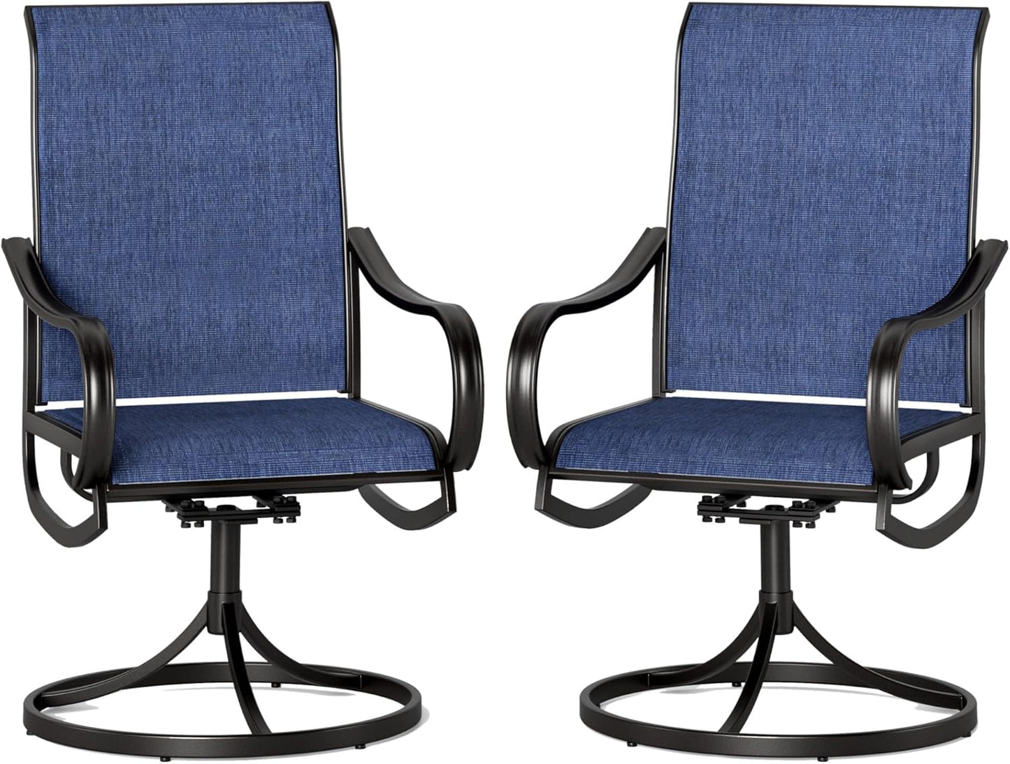 PHI VILLA Patio Swivel Dining Chairs Set of 2, All Weather Outdoor Chair with Textilene Mesh Fabric & Black Metal Frame for Outdoor Lawn Garden Poolside (Blue)