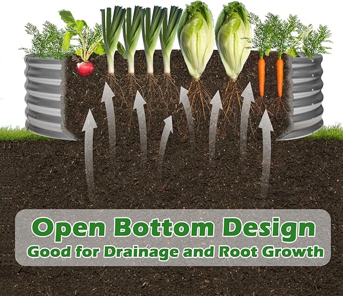 OUSHENG 5x5x1ft Round Galvanized Raised Garden Beds Outdoor, Steel Fire Pit Ring Flower Planter Large Metal Above Ground Boxes Kit for Gardening Vegetables Outside