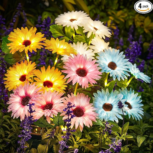 WdtPro 4 Pack Solar Lights Outdoor Garden Decor, Upgraded Outdoor Solar Garden Lights with 16 Glowing Daisy Flowers & Stems, Waterproof Auto ON/Off Solar Flowers Lights for Outside Garden Yard Patio