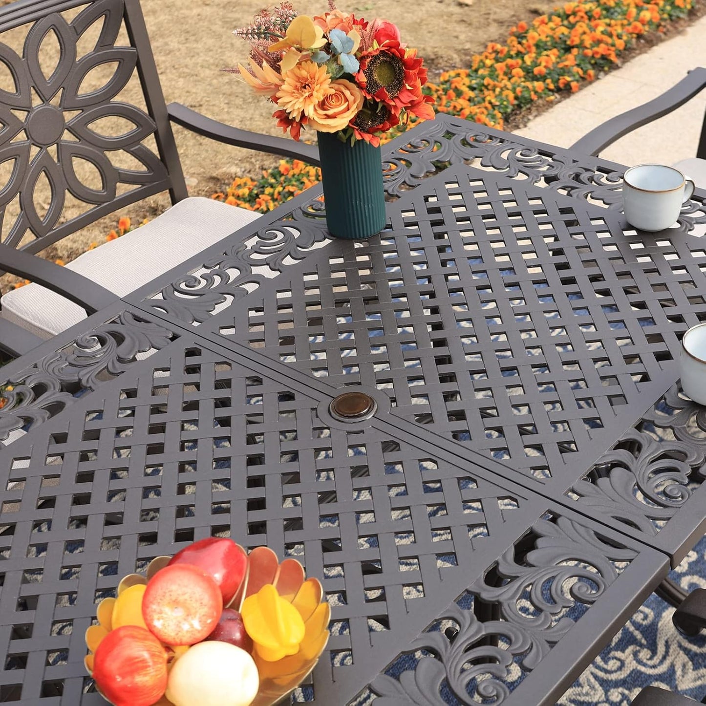 Sophia & William 6-Person Rectangular Cast Aluminium Outdoor Dining Table, Patio Bistro Table with 2.3" Umbrella Hole for Porch Backyard, Bronze