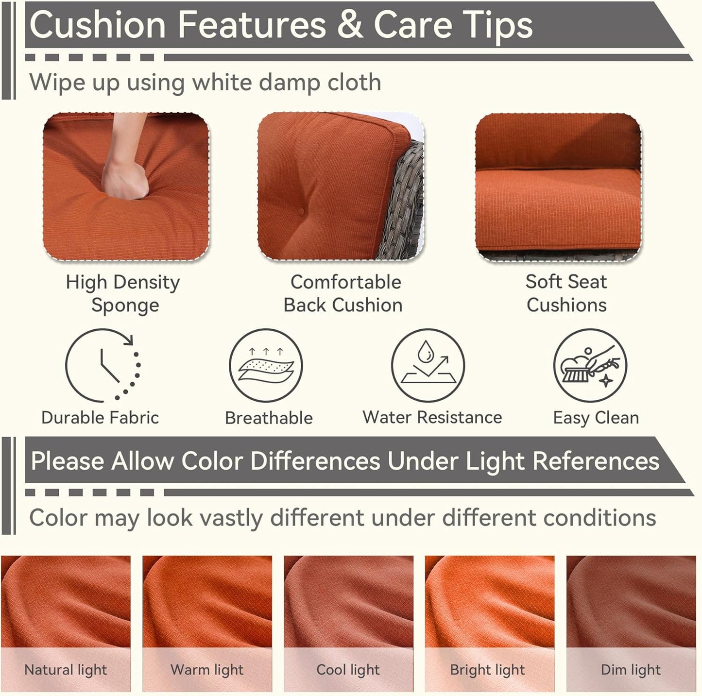 3 Pieces Outdoor Patio Chairs Set - Wicker Patio Conversation Sets with 1 Side Table, Olefin Fabric Cushions Suitable for Backyard Deck and Porch,Orange