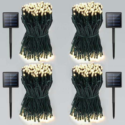 4 Pack Total 800 LED Solar Christmas Lights Outdoor, Solar String Lights for Outside with 8 Modes, Waterproof Green Wire Solar Powered Tree Light for Xmas Party Yard Garden Decorations (Warm White)
