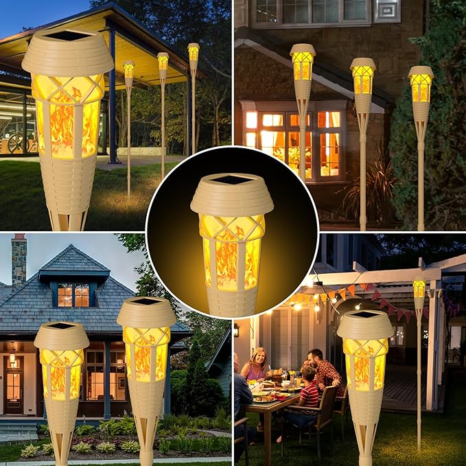 Solar Outdoor Lights – Solar Torch Lights with Flickering Flame for Garden Decor, Waterproof Solar Garden Lights, Outdoor Patio & Pathway Yard Decorations with Flame Torches - 2 Pack