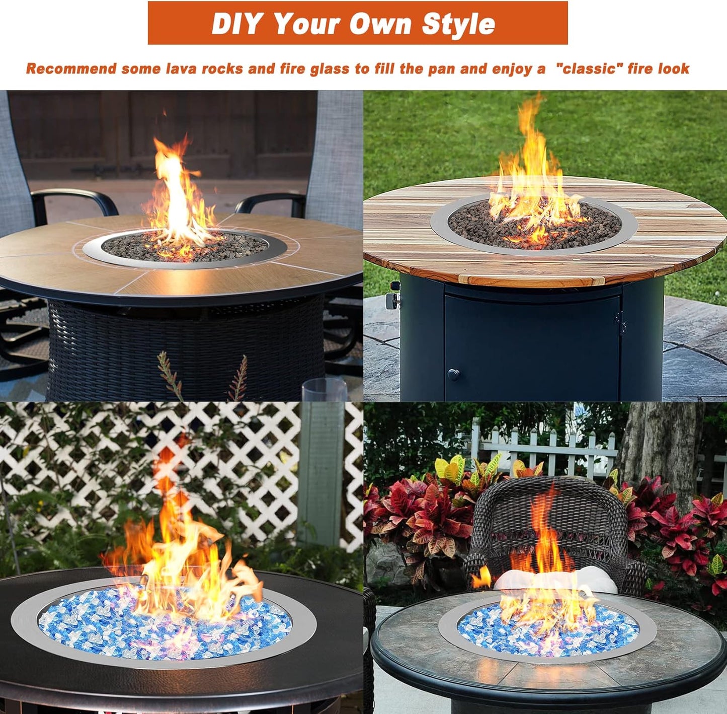 Skyflame 25 Inch Round Stainless Steel Drop-in Fire Pit Pan Fire Bowl with Burner Ring and Protective Cover, DIY Firepit System Assembly Set for Both Natural Gas and Liquid Propane