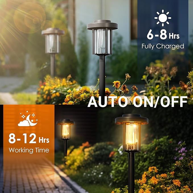 GIGALUMI Solar Pathway Lights Outdoor, 8Pack Gardening Light IP65 Waterproof Landscape Lighting for Yard and Walkway, Garden Decorations for Outside Patio Porch, Warm White