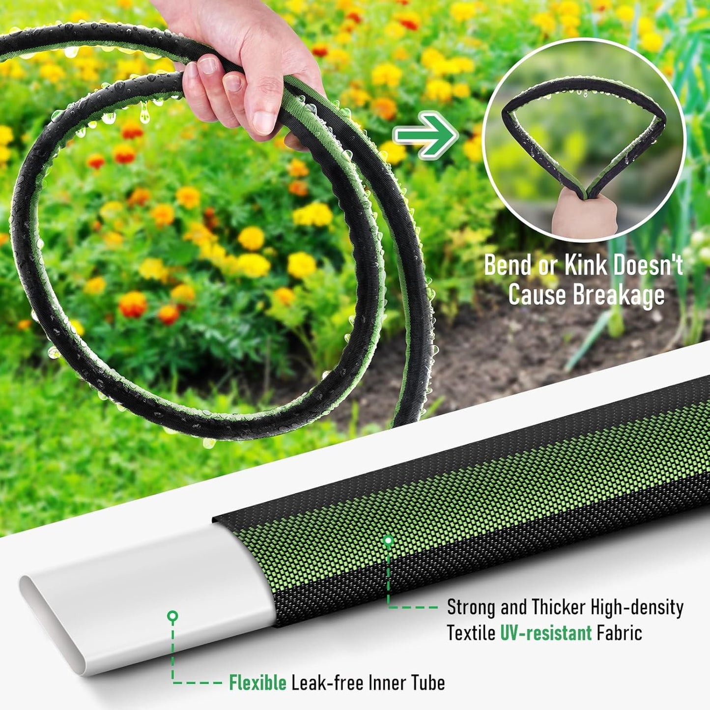 Flat Soaker Hose 200FT for Garden and Lawns, 80% Water-Saving Drip Irrigation Hose with Anodized Aluminum Ends, Flexible Leakproof Double Layer Gardening Hoses(50FT X 4Pack) ﻿