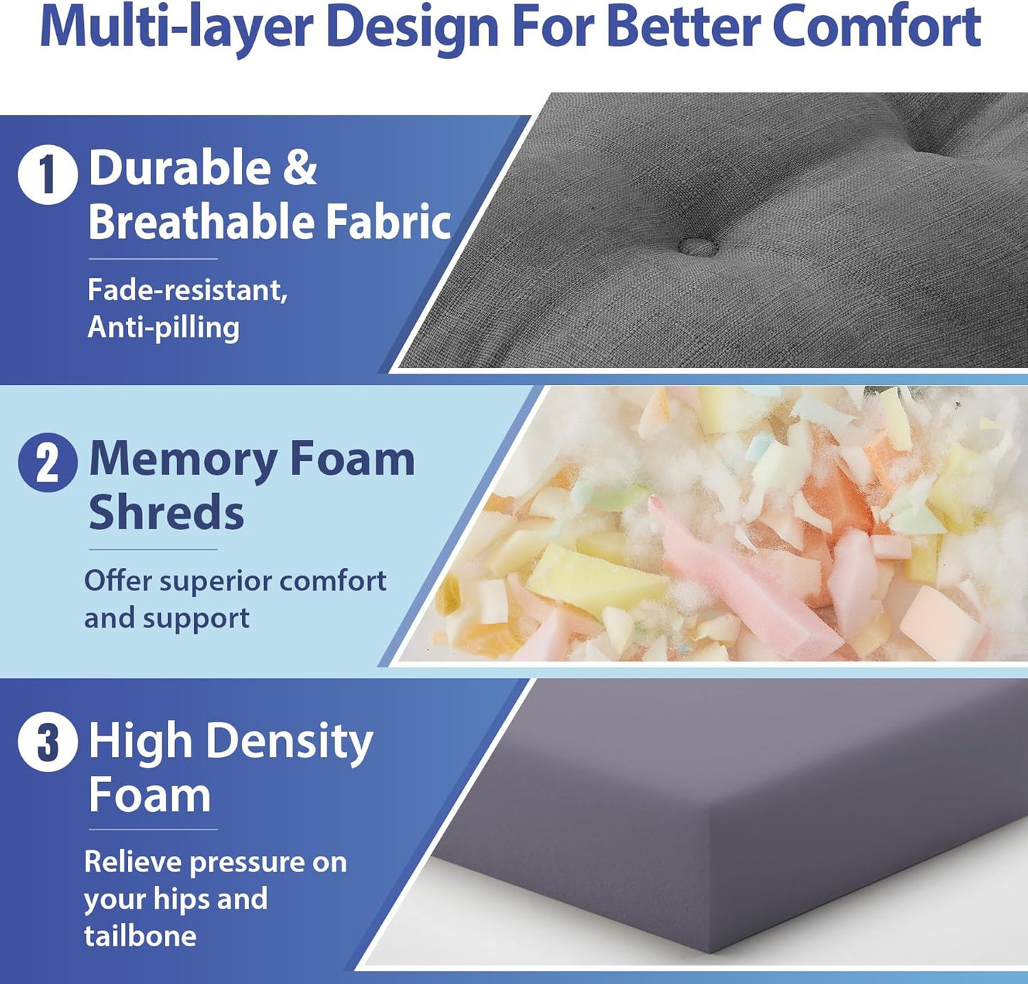 Chair Cushions for Dining Chairs, Dining Chair Cushions, Tufted Indoor Chair Pads with Ties & Non Slip Backing, Seat Cushions for Kitchen Chairs 16.5” x 16.5” x 3.5”, Set of 4, Grey