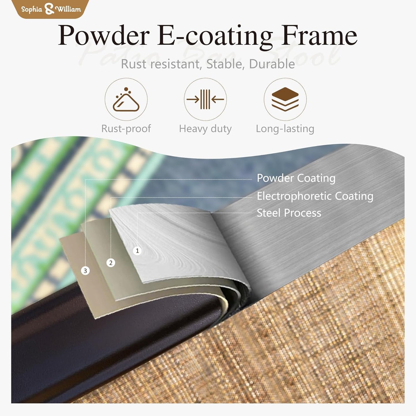 Sophia & William Outdoor Bar Set, Patio Bar Table and Chairs Set, Counter Height Patio Set - 2 x Swivel Bar Chairs, 1 x Square Bar Table for Porch, Yard, Garden, Balcony, Deck