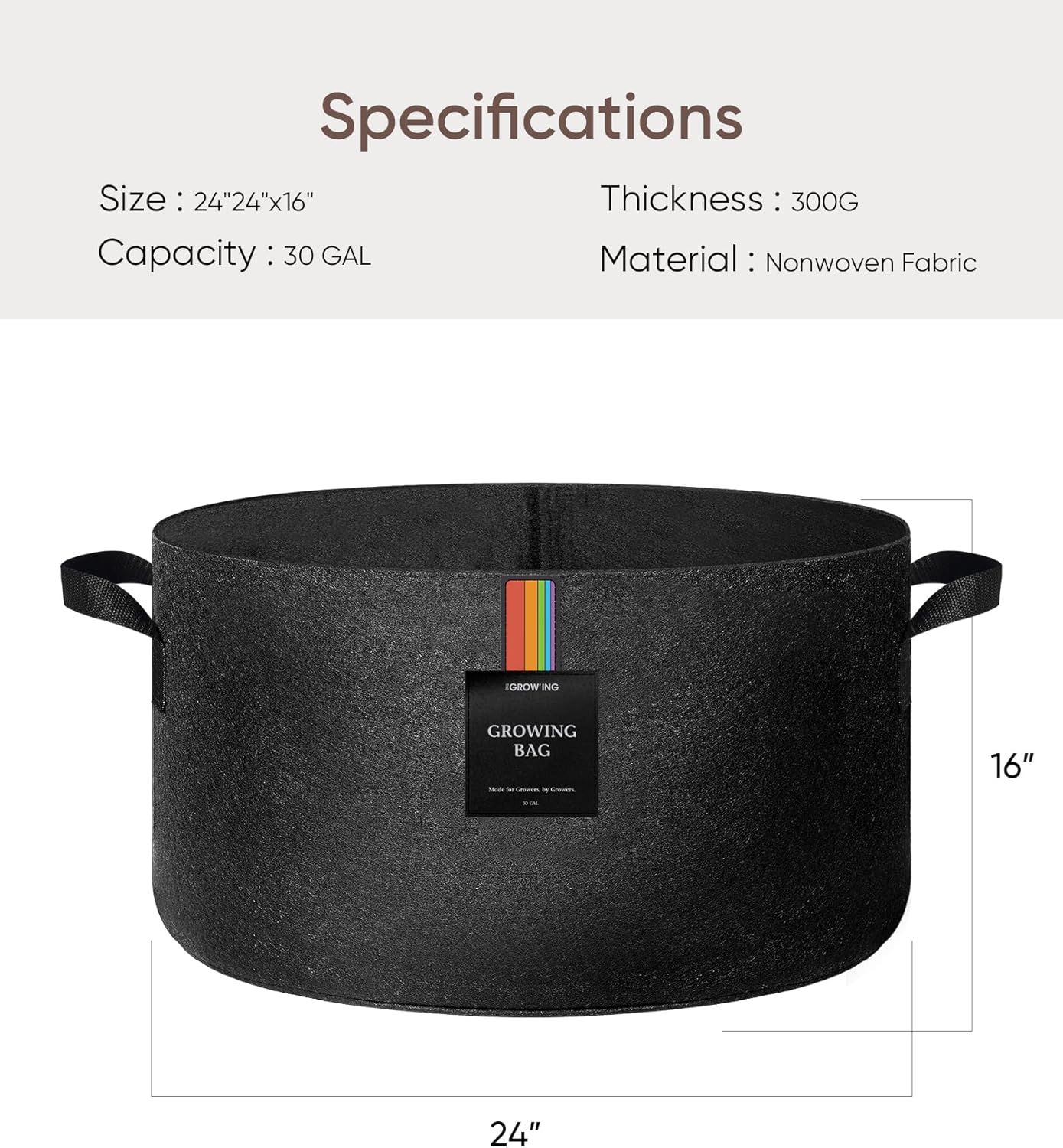 The Growing 5 Pack 30 Gallon Fabric Grow Bags，Thickened Aeration Nonwoven Fabric Plant Pots with Durable Handles,Heavy Duty 300G Planter Pot for Tomato, Fruits, Vegetables and Flowers, Black