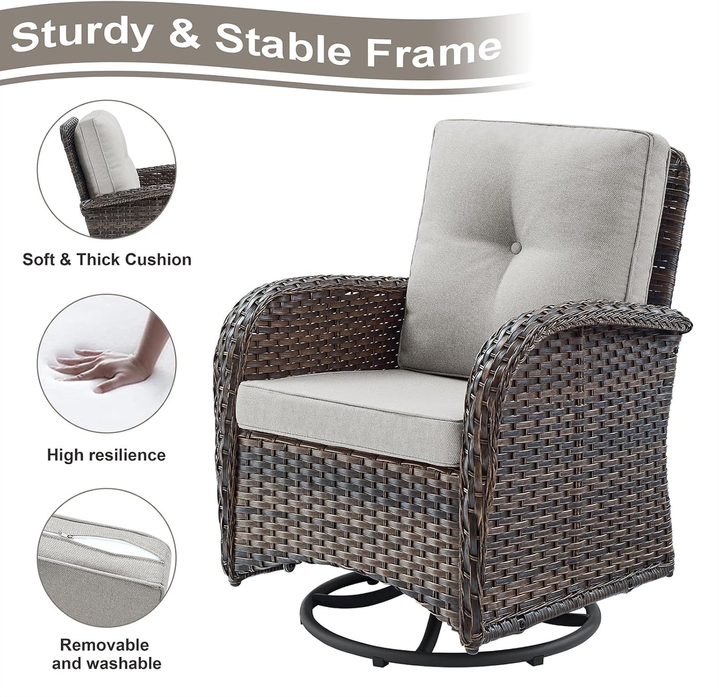 HUMMUH 5-Piece Patio Furniture Wicker Outdoor Conversation Set,All-Weather Rattan Swivel Chairs Bistro Set with Loveseat Coffee Table for Backyard,Poolside,Deck(Brown/Beige)