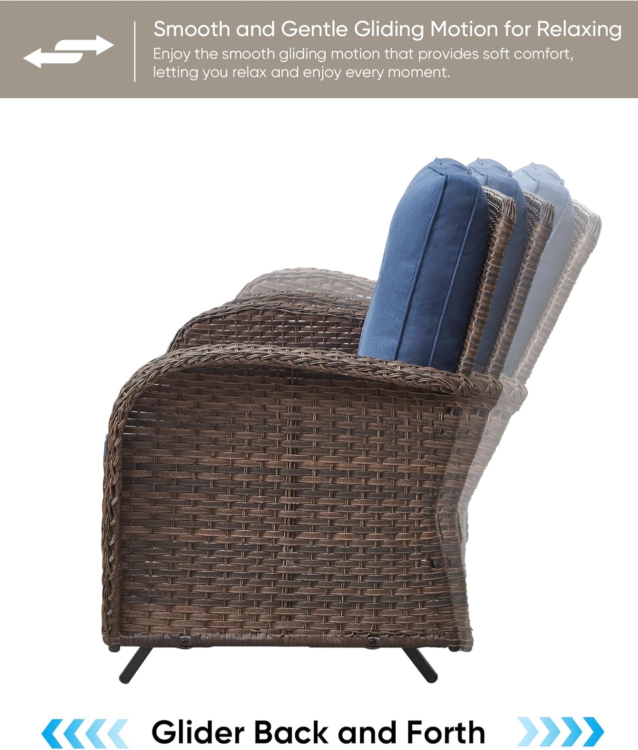 HUMMUH 5-Piece Patio Furniture PE Wicker Outdoor Conversation Set,All-Weather Rattan Swivel Chairs Outdoor Glider Couch for Backyard,Poolside,Deck