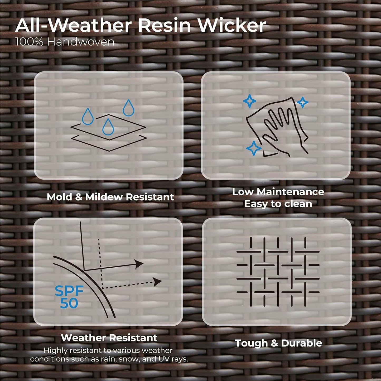 CHITA 3 Pieces Wicker Patio Bistro Set, Outdoor Furniture Set with 2 Pieces Rattan Rocking Swivel Chairs, Thickened Cushions and Side Table