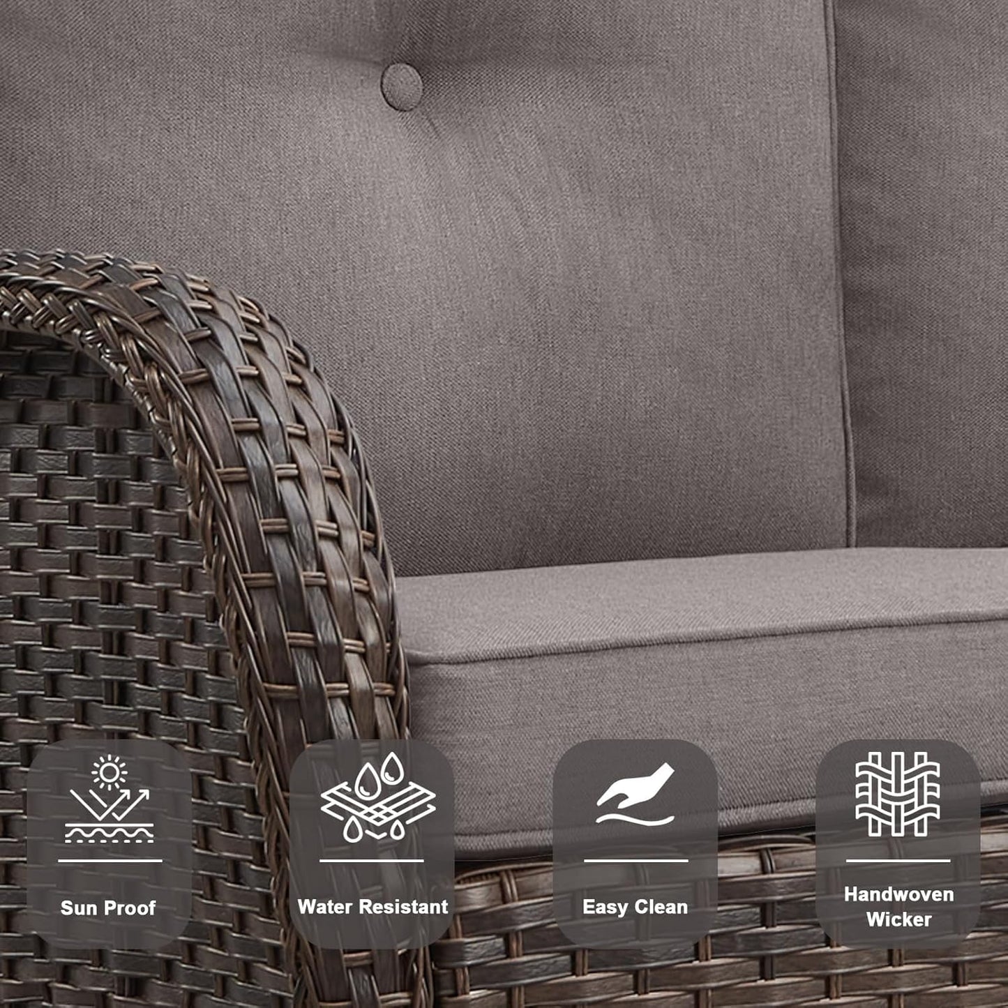 6 Piece Patio Conversation Sets - Wicker Patio Furniture Sets with Outdoor Swivel Rocker Chairs Outdoor Couch Perfect for Deck Patio Backyard, Brown Wicker Grey Cushion