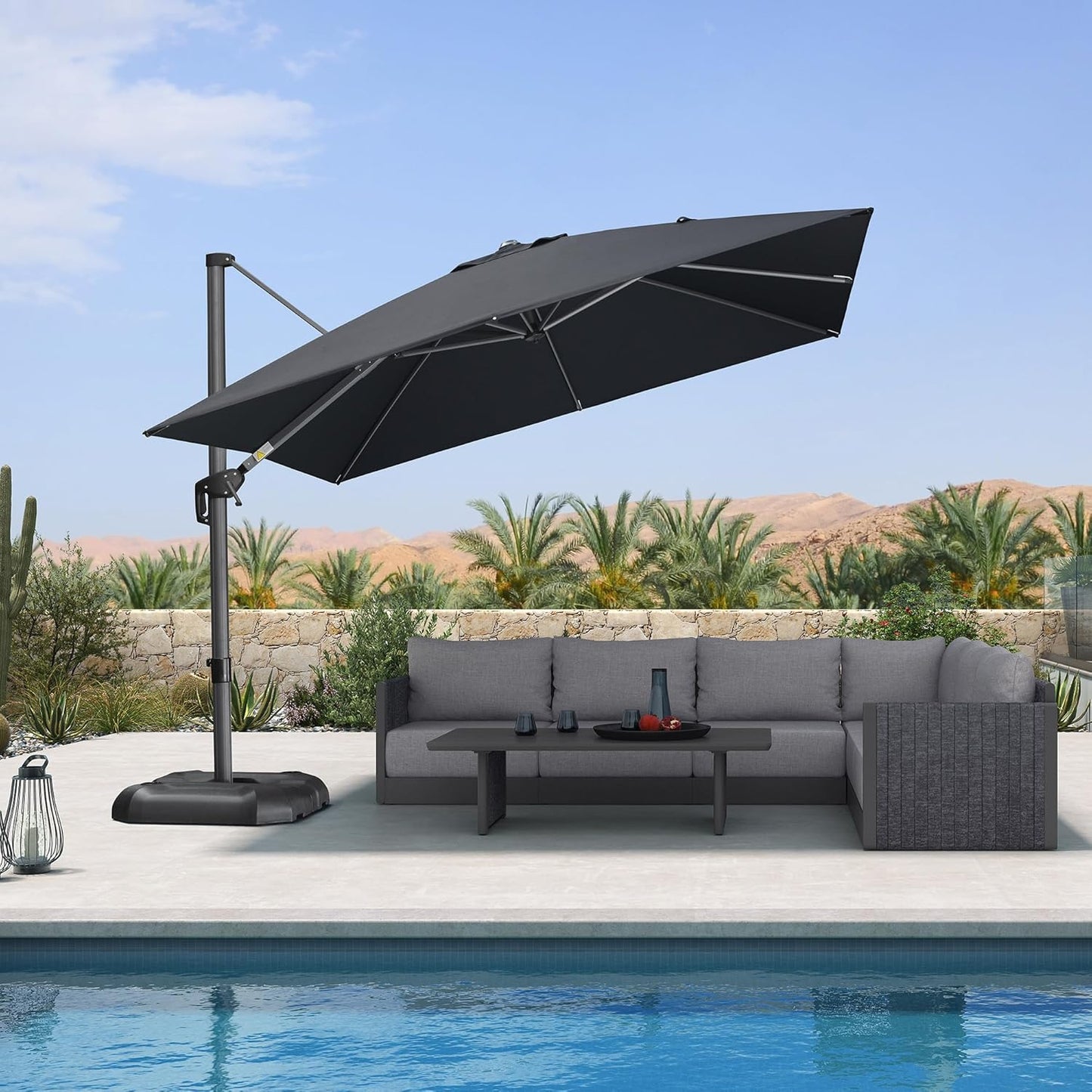 PURPLE LEAF 10 Feet Patio Umbrella Outdoor Cantilever Square Umbrella Aluminum Offset Umbrella with 360-degree Rotation for Garden Deck Pool Patio Black