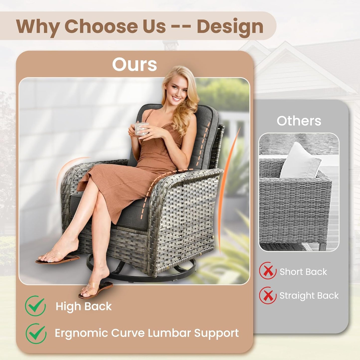 HOOOWOOO Patio Furniture Set,5 Pieces Outdoor Conversation Set,All Weather Wicker Loveseat Sofa Set with High Back Swivel Rocking Chairs Tables,Black