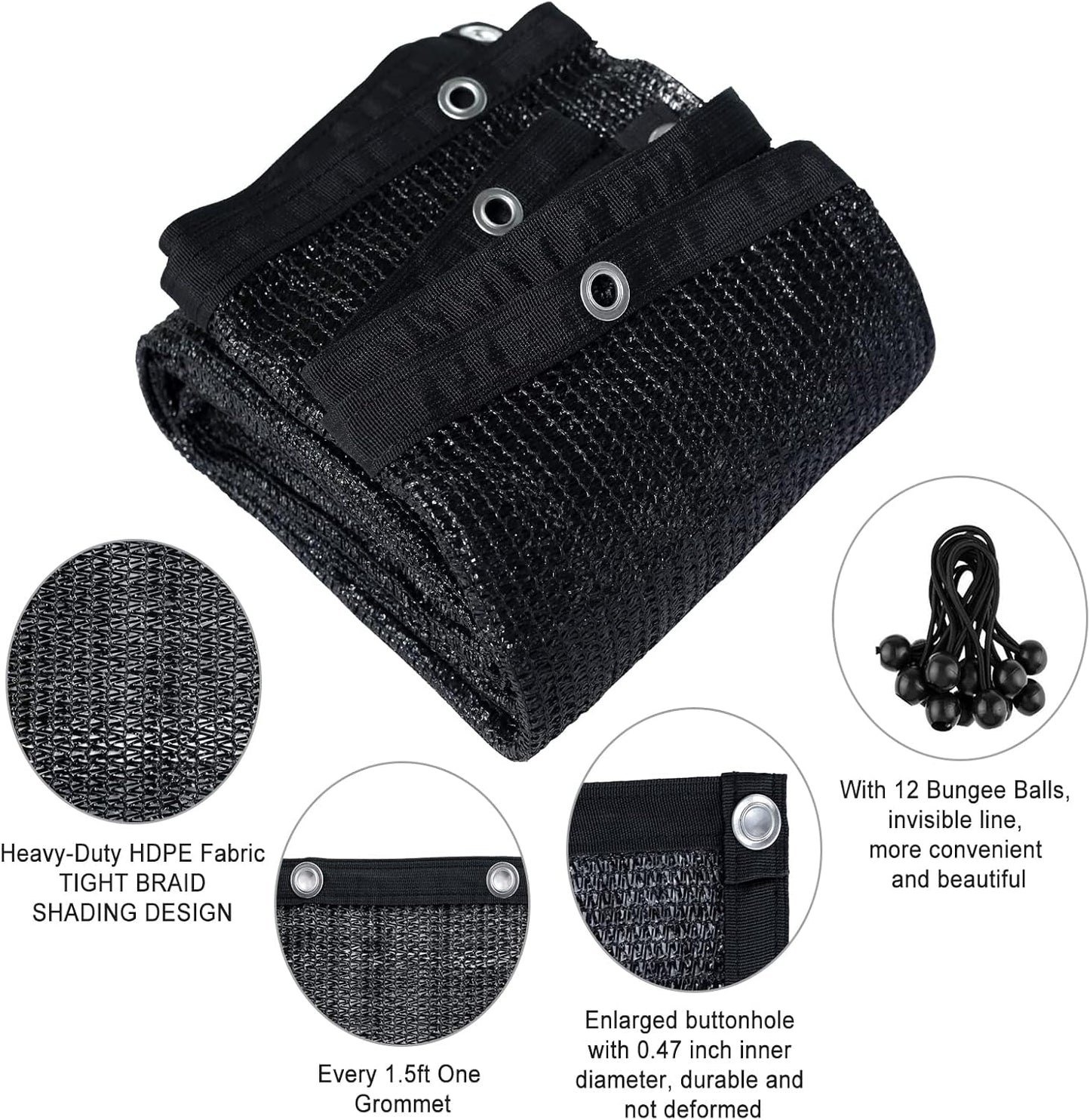 Agfabric 60% Shade Cloth 12X 16ft Sun Shade Fabric Greenhouse Shade Cloth Cover with Grommets Black