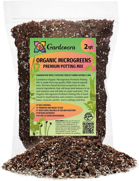 Hand-Blended Organic Microgreens Premium Potting Mix, Enriched with Canadian Peat Moss, Cococoir, Perlite, Worm Castings, and Lime - 2 Quart