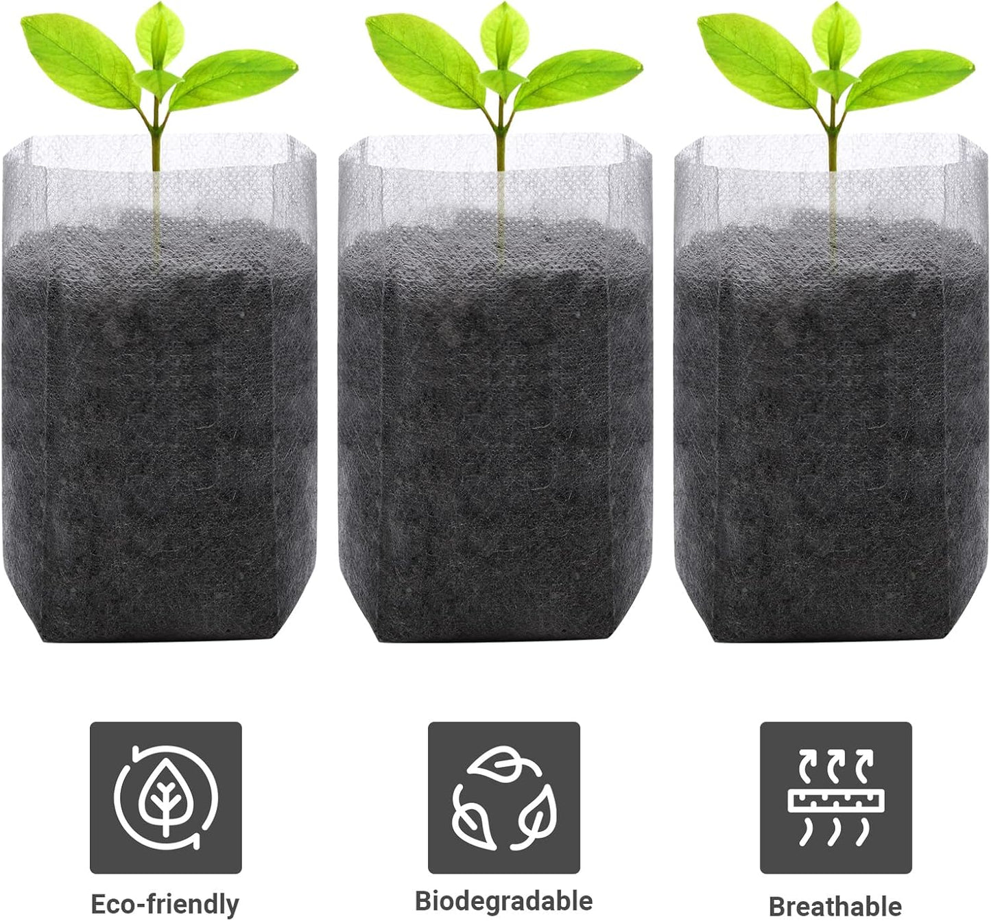 GREANER 400 PCS Nursery Bags - 5.5"x6.3", Biodegradable Plant Starter Bags, Thickened Non-Woven Biodegradable Plant Pots for Plant, Seedling, Garden, Flower, Vegetable, Indoors and Outdoor Use