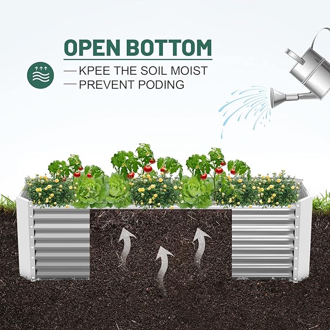 Land Guard 8×4×2 ft Galvanized Raised Garden Bed Kit, Galvanized Planter Raised Garden Boxes Outdoor, Large Metal Raised Garden Beds for Vegetables.