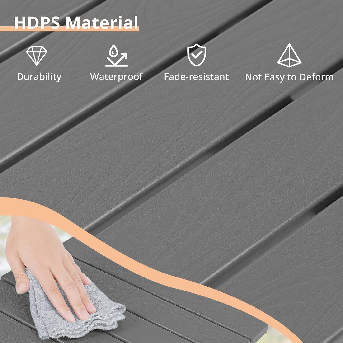 LUE BONA Small Outdoor Folding Side Table, HDPS Outside End Table for Patio, Porch, Deck, Pool, 14 Inch Height, Netural Grey