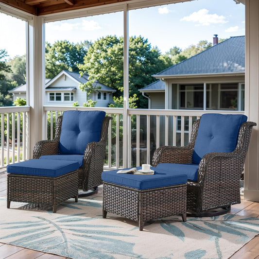 4 Pieces Patio Furniture Sets, Wicker Patio Swivel Glider Chair with Ottomans, Outdoor Furniture Set for Outside Porch, Deck, Balcony, Garden