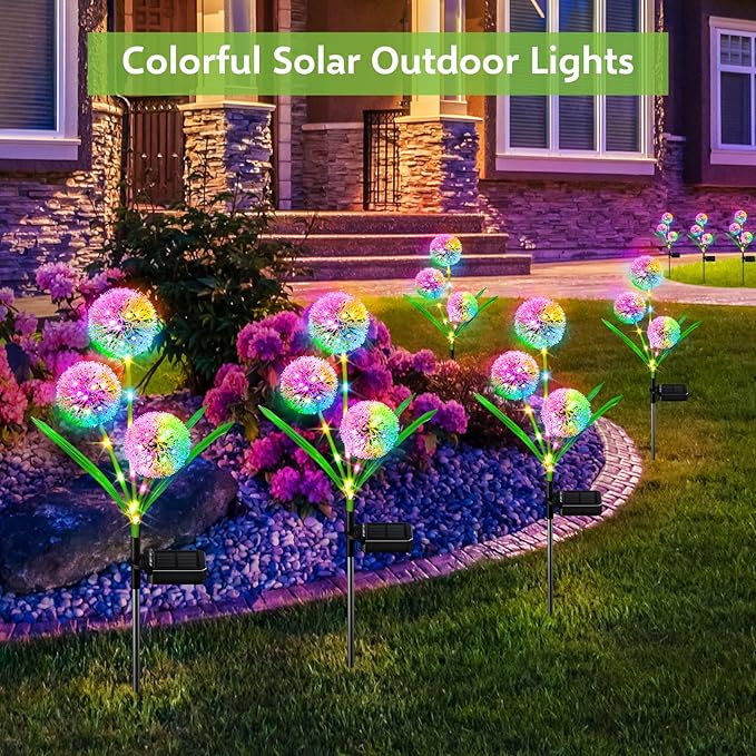Solar Lights Outdoor Garden Decor, 2 Pack Upgraded Solar Dandelion Garden Light Decorative with 36 LED - IP65 Waterproof Colorful SolarLights Outdoor for Yard, Lawn, Pathway and Wedding