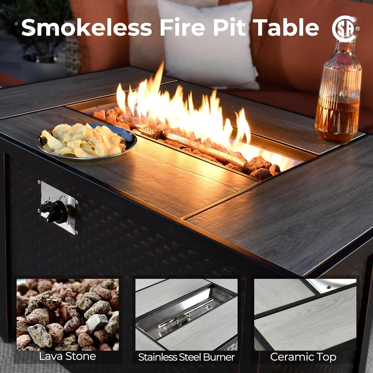 HOOOWOOO Outdoor Sectional Patio Furniture Set with Fire Pit Table,13 Pieces Wicker Conversation Sets L Shaped Couch,Extra Deep Out Door Sofa Outside Furniture with Swivel Chairs,Light Gray