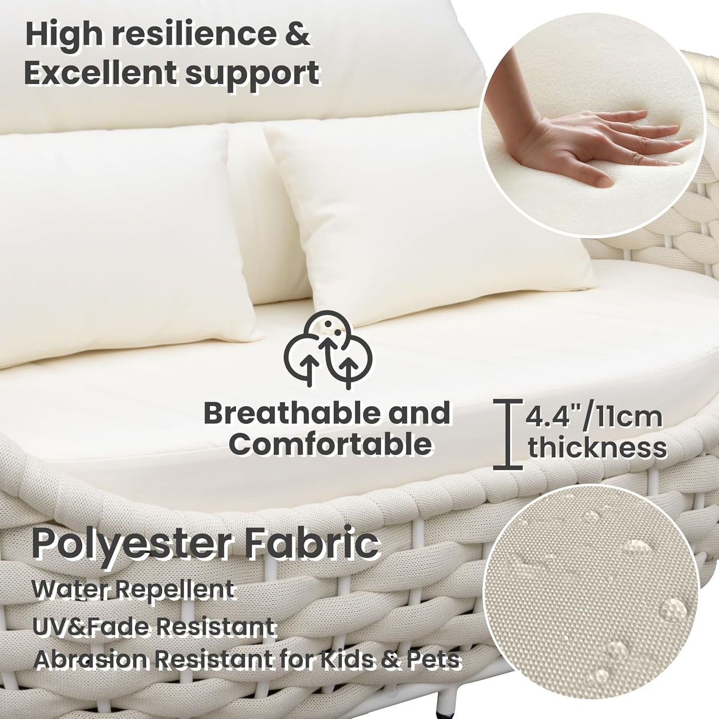 Metal Backyard Furniture Set: Aluminum Assembled Front Porch 4 Pieces Outdoor Set - Woven Rope Patio Conversation Set Modern - Cushioned Deck Couch Set Garden Sunroom Pool Hotel Resort, Beige