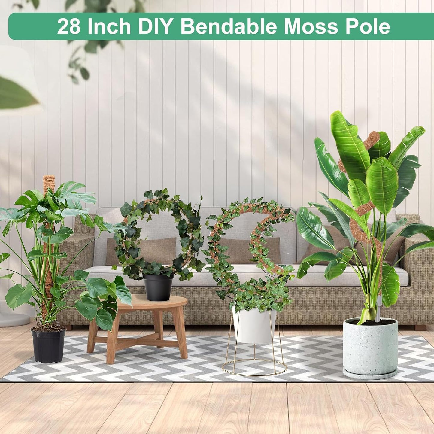 2 Pack Moss Pole, 28 Inch Monstera Plant Support, Moss Poles for Climbing Plants Indoor DIY, Coco Coir Plant Pole Moss Plant Stick Support Stake Kit for Potted Plants, Pothos, Philodendron