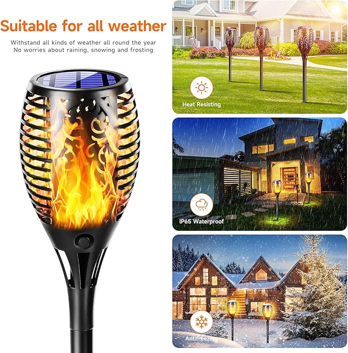 Upgraded Larger Solar Lights Outdoor, Solar Torch Light with Flickering Flame, Solar Garden Lights, Waterproof Solar Powered Outdoor Lights, Outdoor Patio Channel Garden Decoration (Orange, 4Pack)