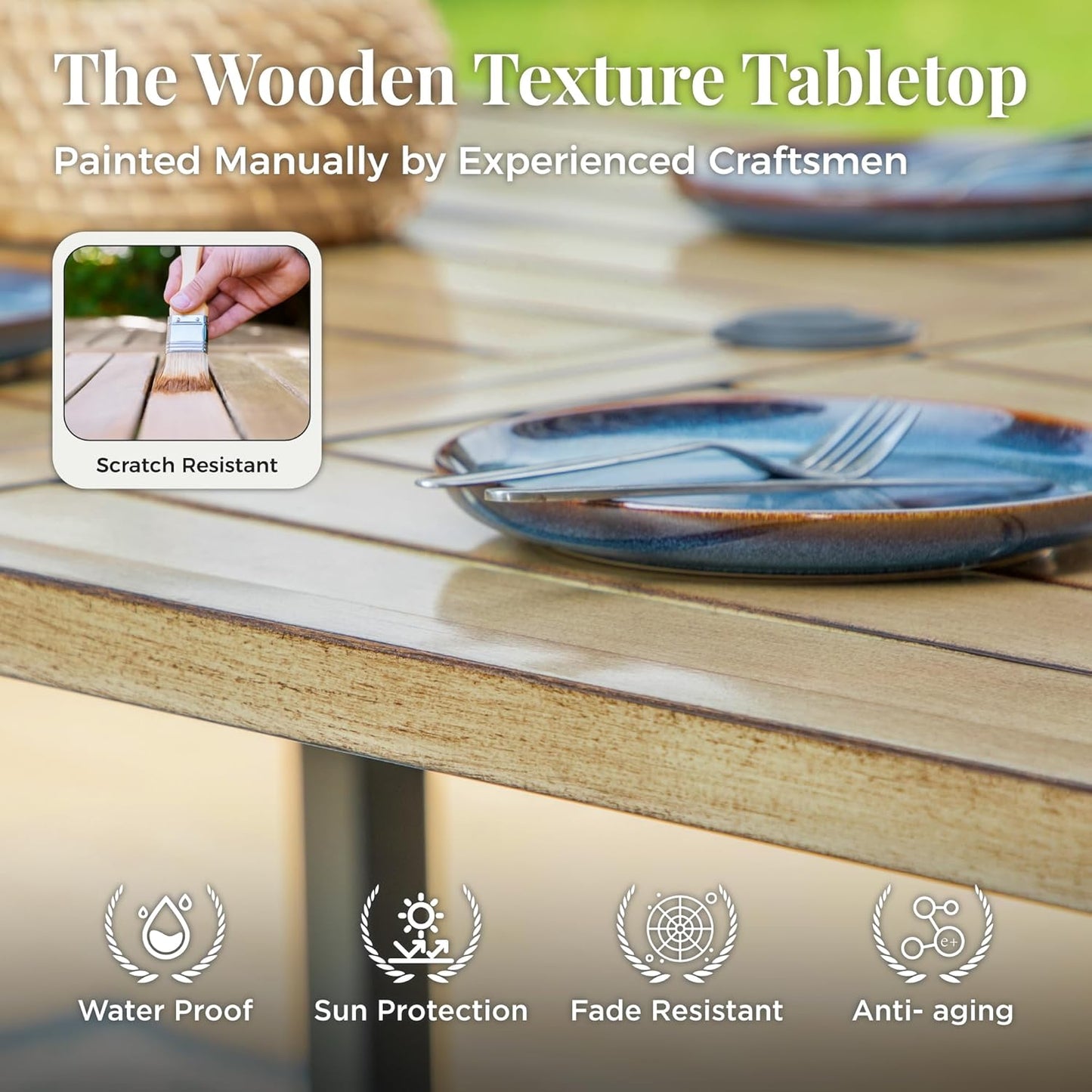 Outdoor Patio Dining Table for 6, 60" x 36" Rectangular Metal Patio Dining Table with Umbrella Hole for Garden, Backyard and Porch