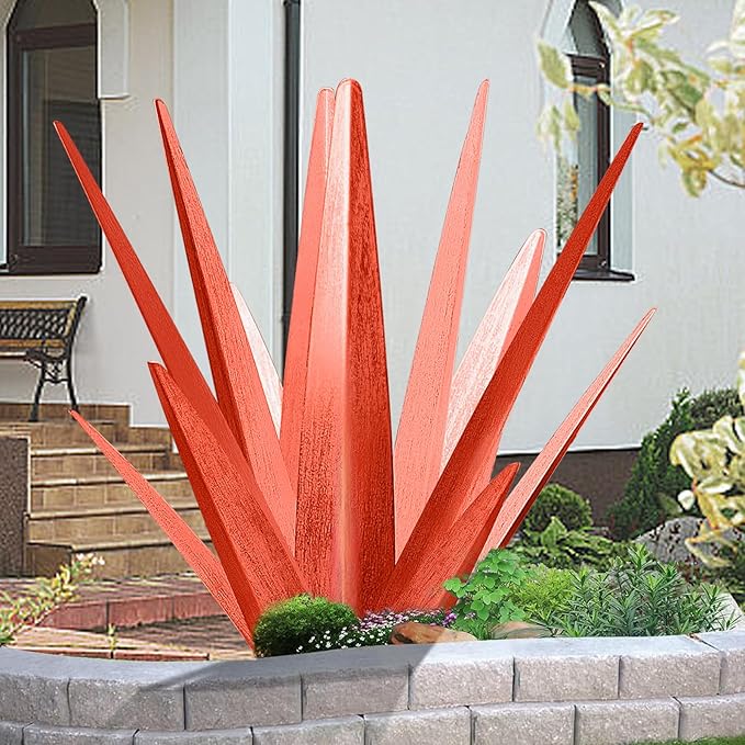 Enlarge Metal Plants Tequila Rustic Sculpture, Outdoor Patio Yard, Home Decor Hand Painted Agave Garden Statue, Outdoor Lawn Ornaments Yard Stakes for Mom Gift (1 Big RED)