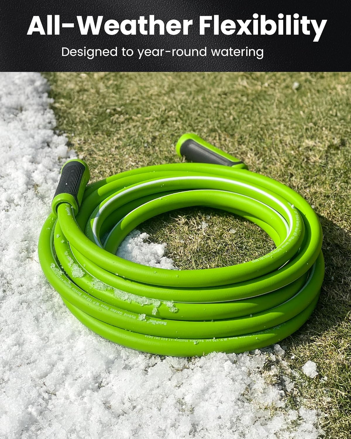 RAINPOINT Garden Hose 50ft - Flexible Heavy Duty Water Hose with Swivel Handle - Lightweight, Hybrid Rubber, 5/8", Male to Female