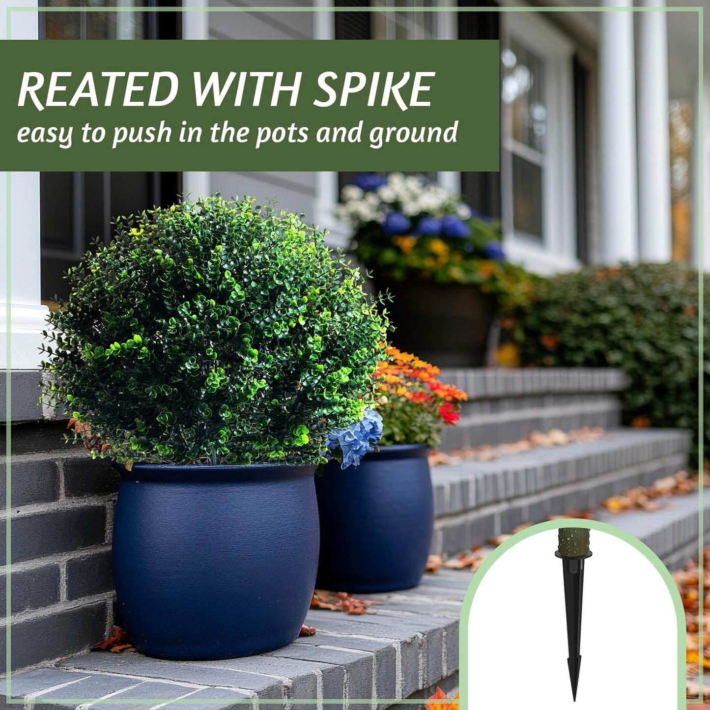 Yunlly 6 Pcs 18 Inch Artificial Boxwood Ball Topiary Tree Fake Outdoor Plants Bush, UV Resistance Faux Shrubs with Spike Realistic Greenery Potted for Indoor Garden Yard Porch Patio Decor (Dark Green)