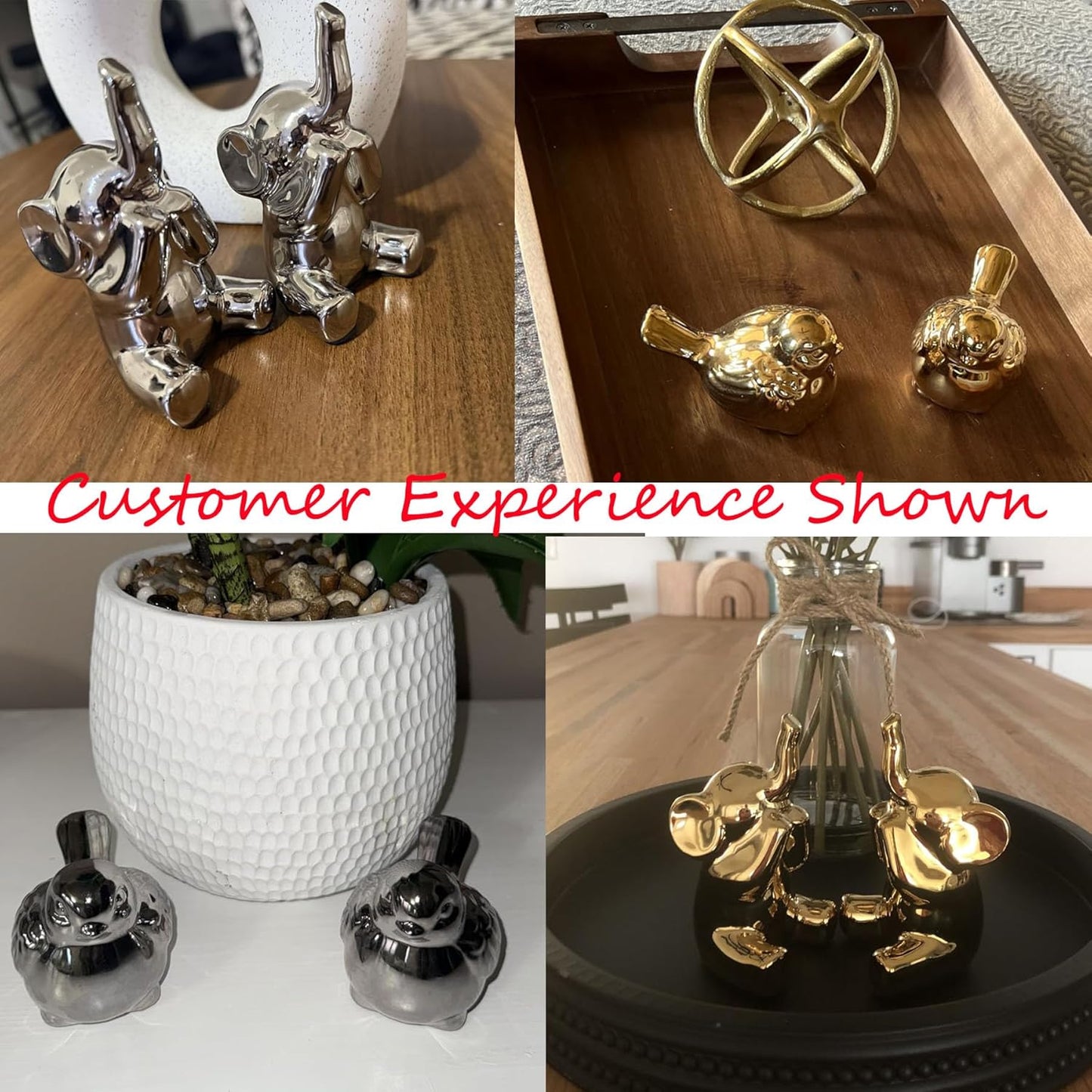 Set of 2 Small Birds Statues Gold Home Decor Modern Boho Style Figurine Decorative Ornaments for Living Room, Bedroom, Office Desktop, Cabinets, Shelf