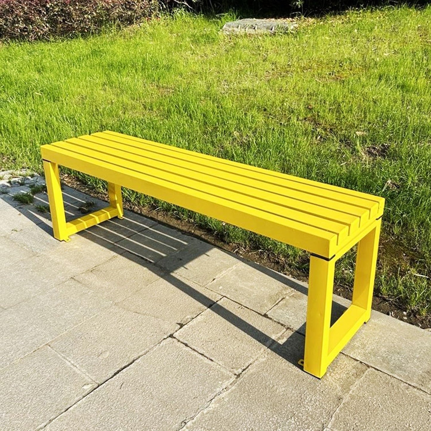 Weatherproof Metal Dining Bench, Outdoor Bench Backless Patio Bench 2-Person Farmhouse Bench Garden Bench for Kitchen, Living Room, Entryway(Yellow,5.9ft)